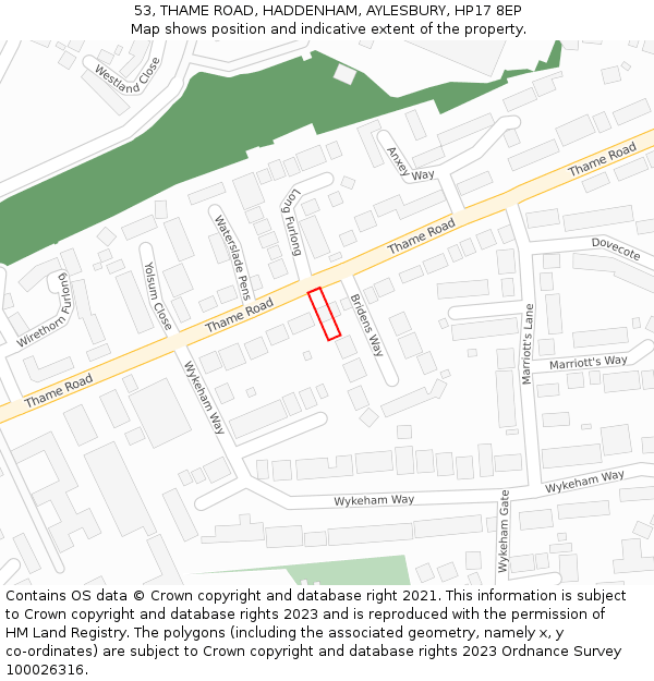 53, THAME ROAD, HADDENHAM, AYLESBURY, HP17 8EP: Location map and indicative extent of plot
