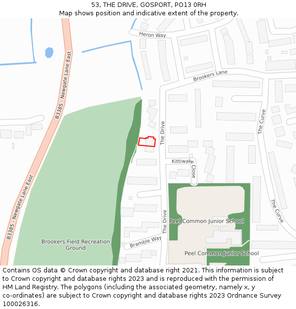 53, THE DRIVE, GOSPORT, PO13 0RH: Location map and indicative extent of plot