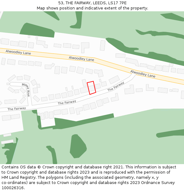 53, THE FAIRWAY, LEEDS, LS17 7PE: Location map and indicative extent of plot