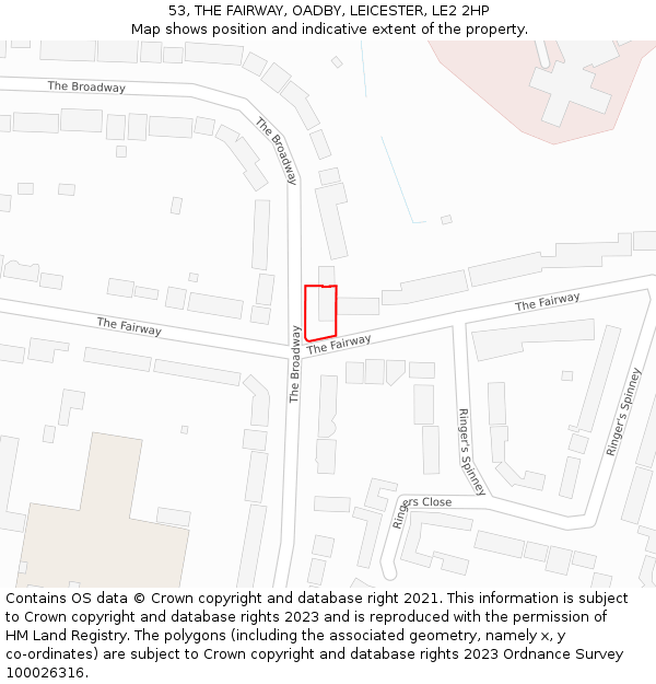 53, THE FAIRWAY, OADBY, LEICESTER, LE2 2HP: Location map and indicative extent of plot