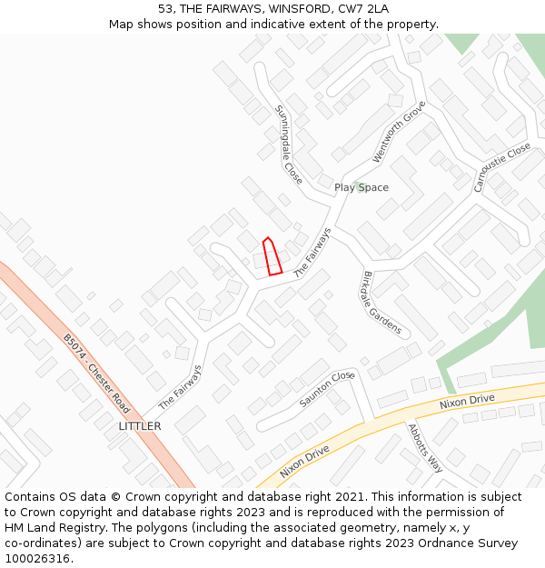 53, THE FAIRWAYS, WINSFORD, CW7 2LA: Location map and indicative extent of plot