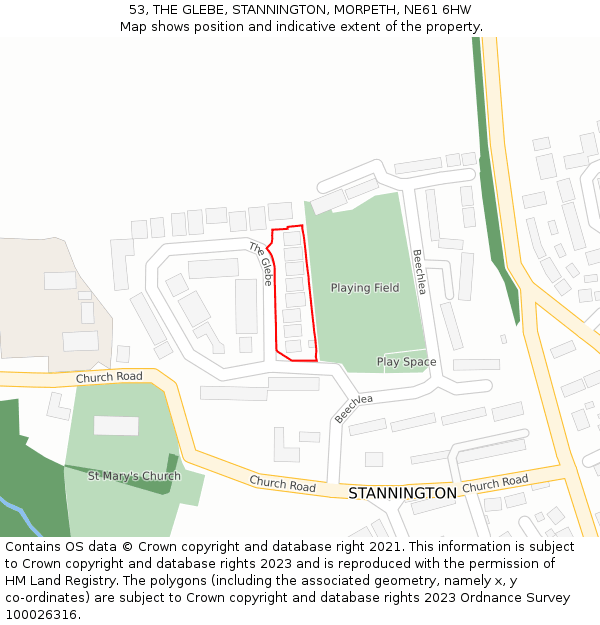 53, THE GLEBE, STANNINGTON, MORPETH, NE61 6HW: Location map and indicative extent of plot