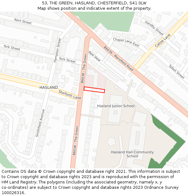 53, THE GREEN, HASLAND, CHESTERFIELD, S41 0LW: Location map and indicative extent of plot