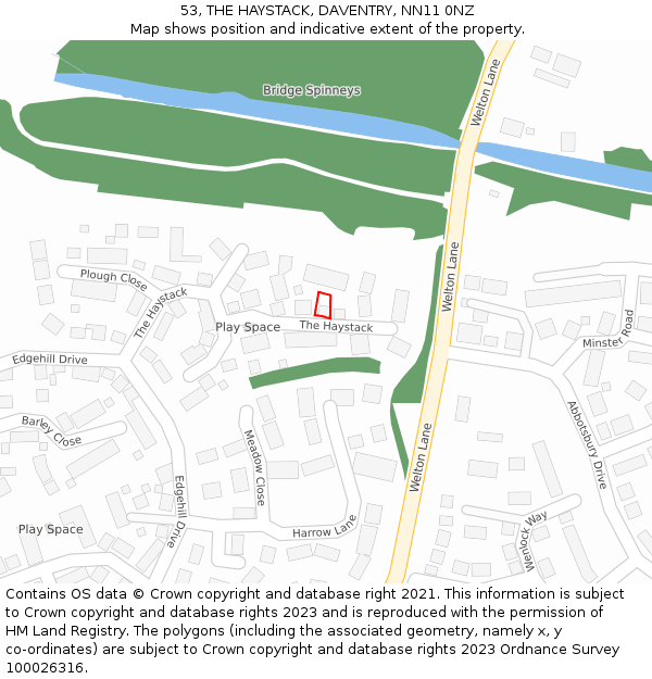 53, THE HAYSTACK, DAVENTRY, NN11 0NZ: Location map and indicative extent of plot