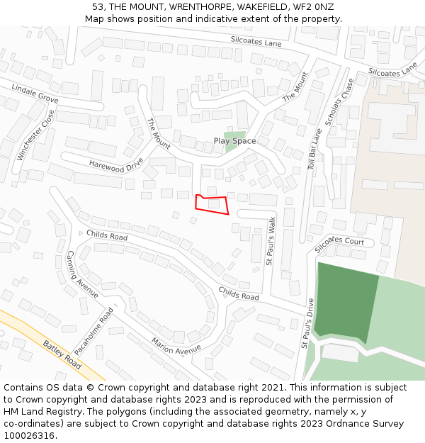 53, THE MOUNT, WRENTHORPE, WAKEFIELD, WF2 0NZ: Location map and indicative extent of plot