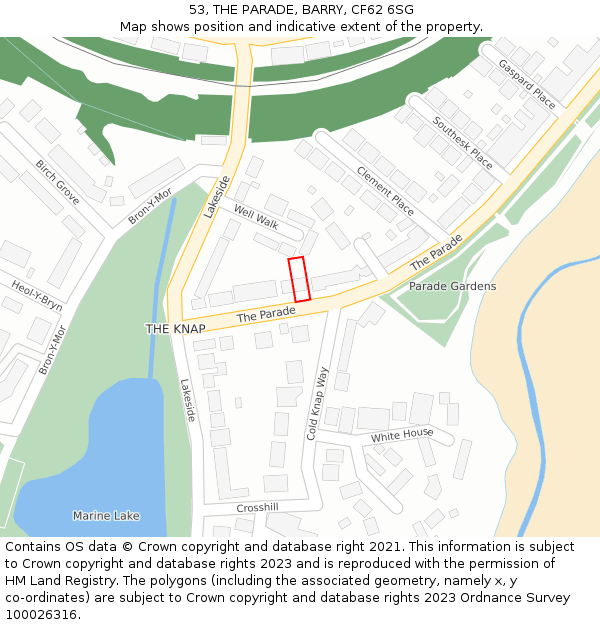 53, THE PARADE, BARRY, CF62 6SG: Location map and indicative extent of plot