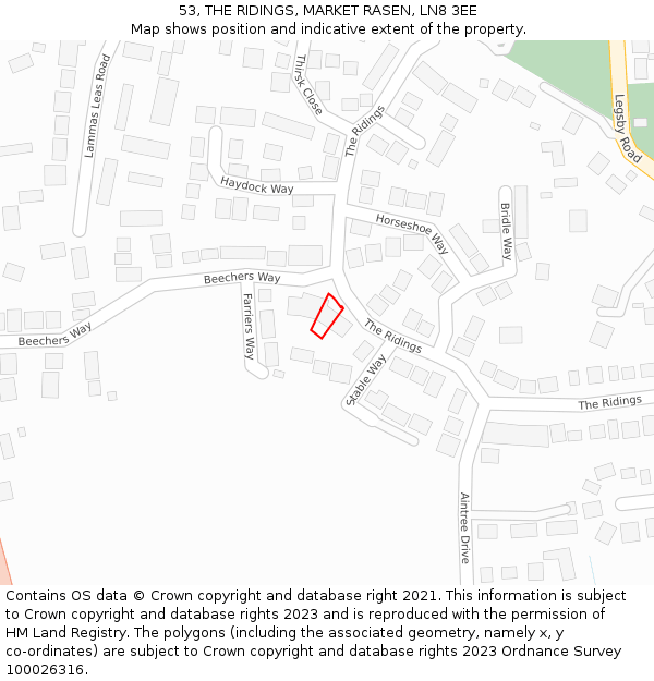 53, THE RIDINGS, MARKET RASEN, LN8 3EE: Location map and indicative extent of plot