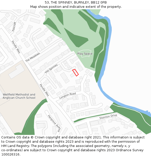 53, THE SPINNEY, BURNLEY, BB12 0PB: Location map and indicative extent of plot