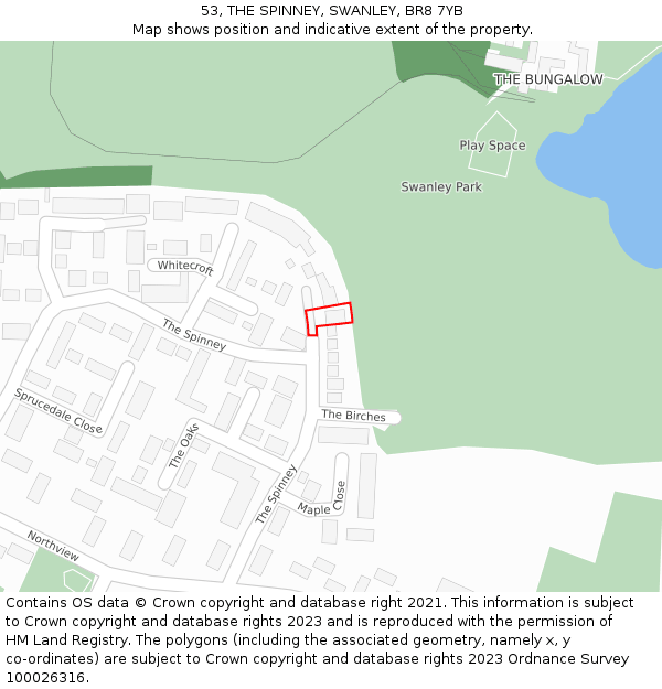53, THE SPINNEY, SWANLEY, BR8 7YB: Location map and indicative extent of plot