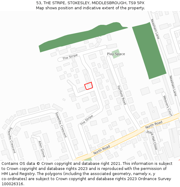 53, THE STRIPE, STOKESLEY, MIDDLESBROUGH, TS9 5PX: Location map and indicative extent of plot