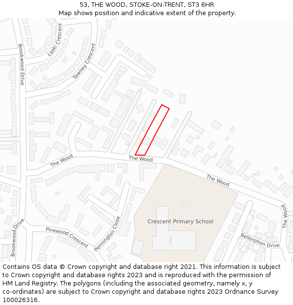 53, THE WOOD, STOKE-ON-TRENT, ST3 6HR: Location map and indicative extent of plot