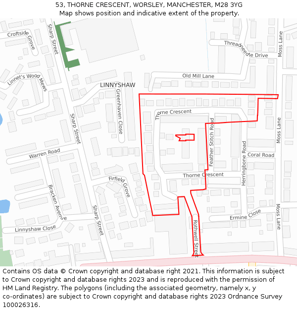 53, THORNE CRESCENT, WORSLEY, MANCHESTER, M28 3YG: Location map and indicative extent of plot