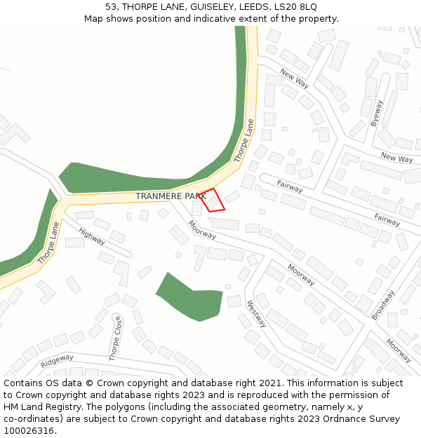 53, THORPE LANE, GUISELEY, LEEDS, LS20 8LQ: Location map and indicative extent of plot