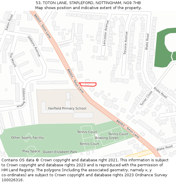 53, TOTON LANE, STAPLEFORD, NOTTINGHAM, NG9 7HB: Location map and indicative extent of plot