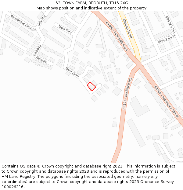 53, TOWN FARM, REDRUTH, TR15 2XG: Location map and indicative extent of plot