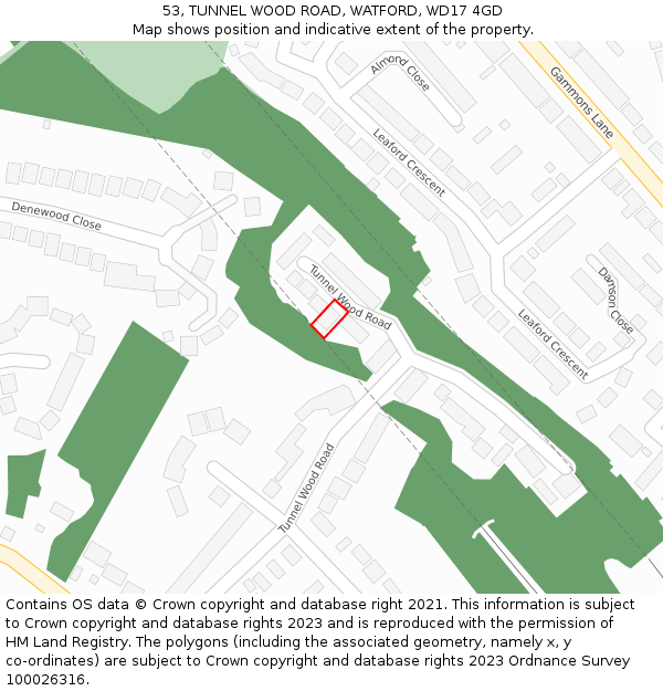 53, TUNNEL WOOD ROAD, WATFORD, WD17 4GD: Location map and indicative extent of plot