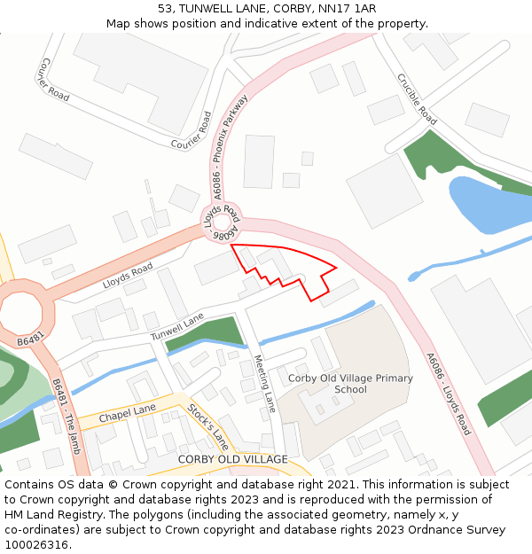 53, TUNWELL LANE, CORBY, NN17 1AR: Location map and indicative extent of plot