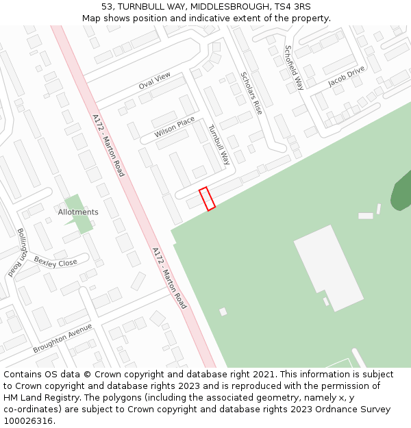 53, TURNBULL WAY, MIDDLESBROUGH, TS4 3RS: Location map and indicative extent of plot