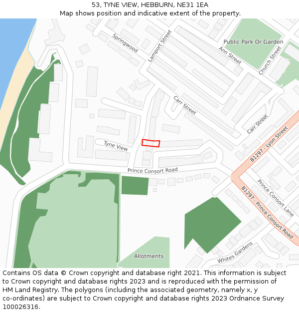 53, TYNE VIEW, HEBBURN, NE31 1EA: Location map and indicative extent of plot