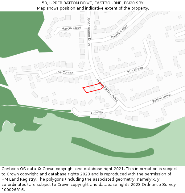 53, UPPER RATTON DRIVE, EASTBOURNE, BN20 9BY: Location map and indicative extent of plot