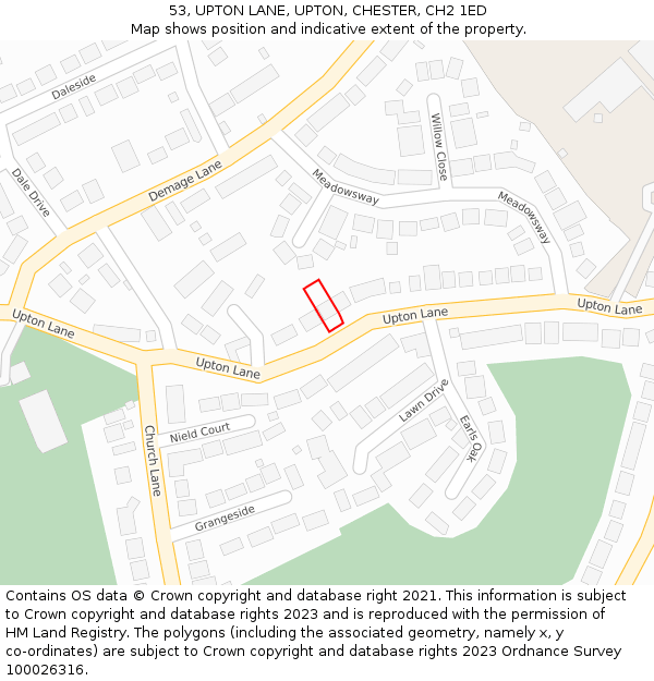 53, UPTON LANE, UPTON, CHESTER, CH2 1ED: Location map and indicative extent of plot