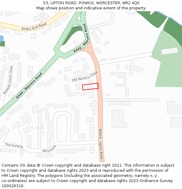 53, UPTON ROAD, POWICK, WORCESTER, WR2 4QX: Location map and indicative extent of plot