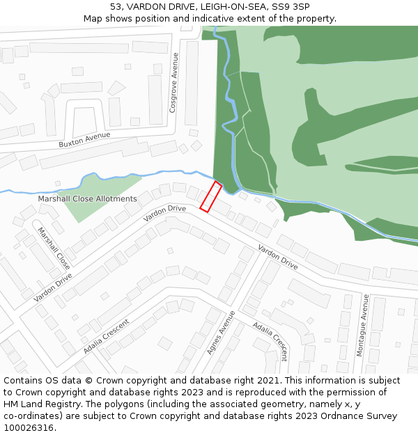 53, VARDON DRIVE, LEIGH-ON-SEA, SS9 3SP: Location map and indicative extent of plot