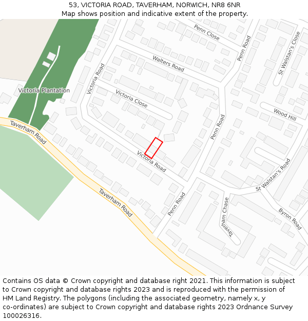 53, VICTORIA ROAD, TAVERHAM, NORWICH, NR8 6NR: Location map and indicative extent of plot