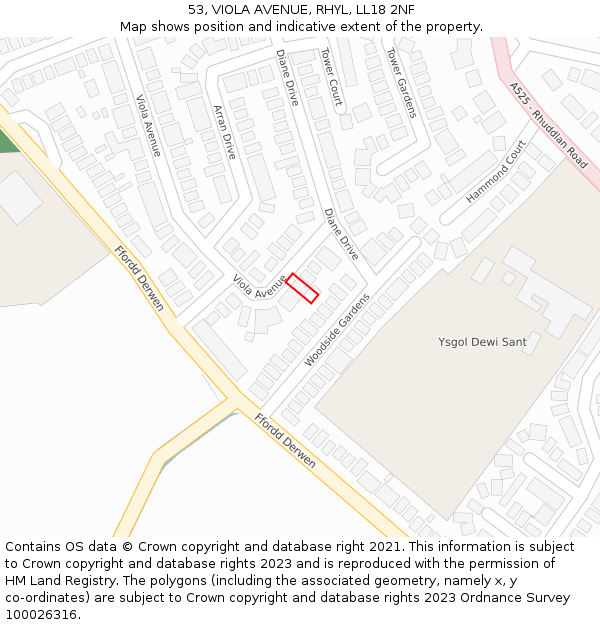 53, VIOLA AVENUE, RHYL, LL18 2NF: Location map and indicative extent of plot