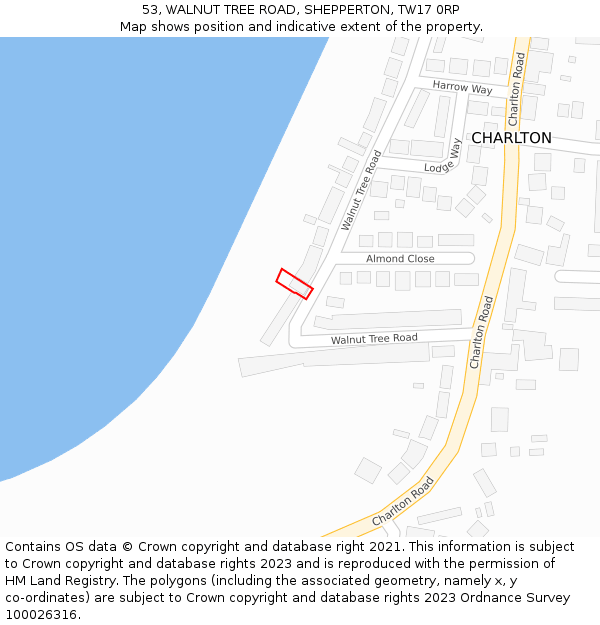 53, WALNUT TREE ROAD, SHEPPERTON, TW17 0RP: Location map and indicative extent of plot