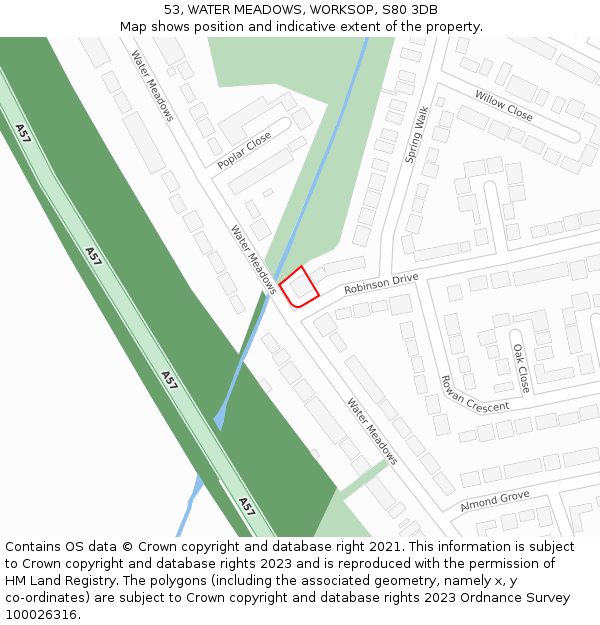 53, WATER MEADOWS, WORKSOP, S80 3DB: Location map and indicative extent of plot