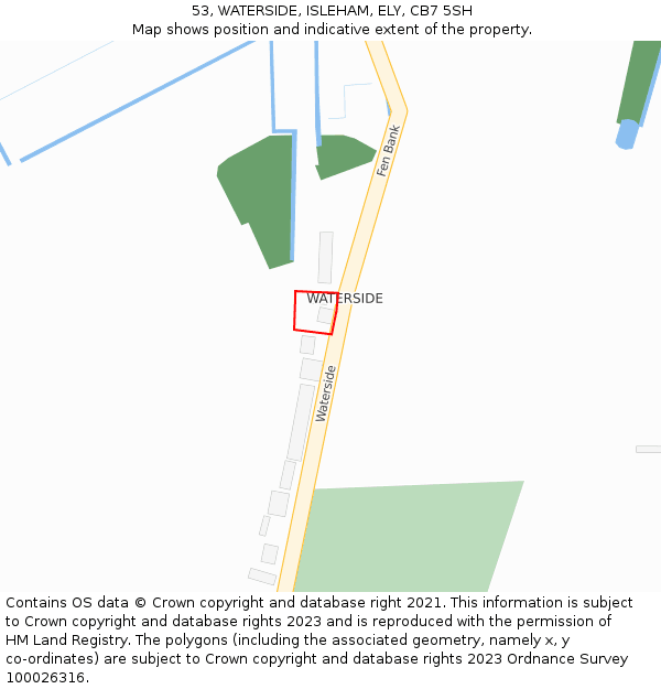 53, WATERSIDE, ISLEHAM, ELY, CB7 5SH: Location map and indicative extent of plot