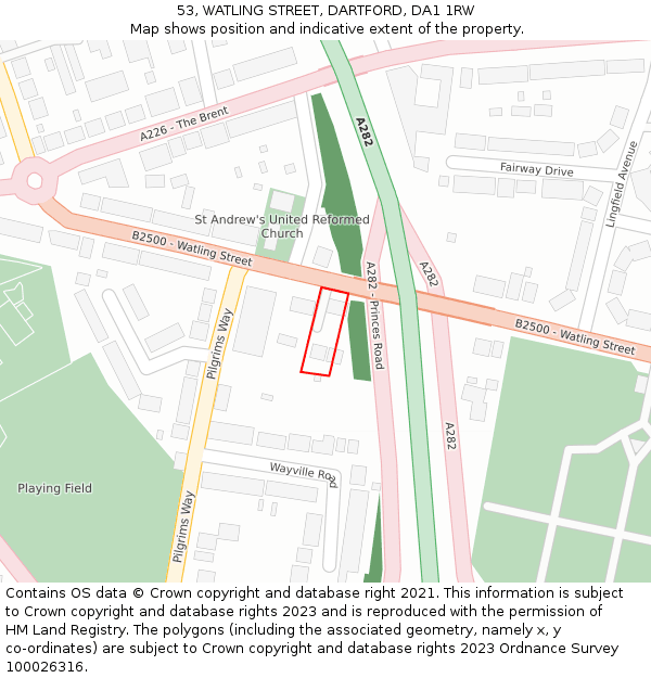 53, WATLING STREET, DARTFORD, DA1 1RW: Location map and indicative extent of plot