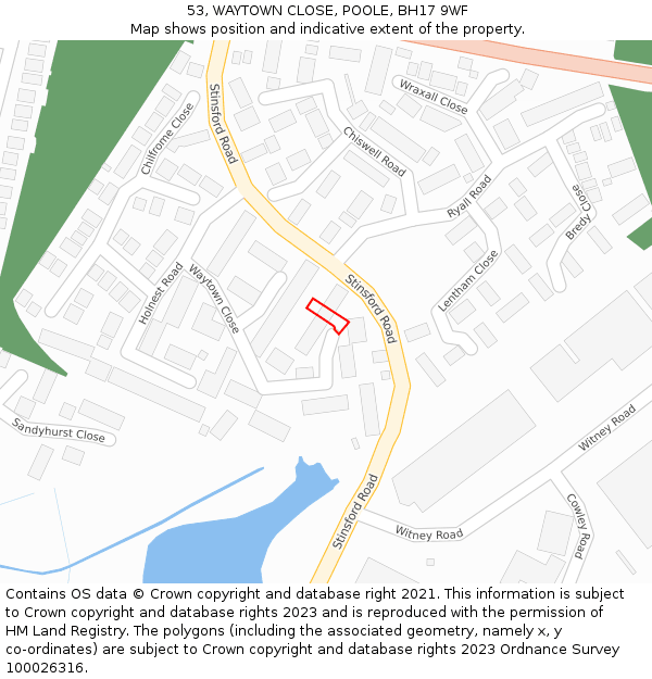 53, WAYTOWN CLOSE, POOLE, BH17 9WF: Location map and indicative extent of plot