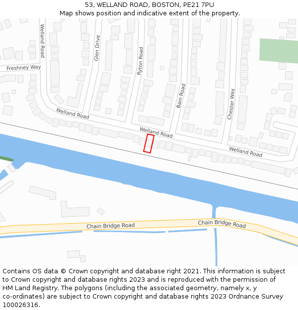 53, WELLAND ROAD, BOSTON, PE21 7PU: Location map and indicative extent of plot