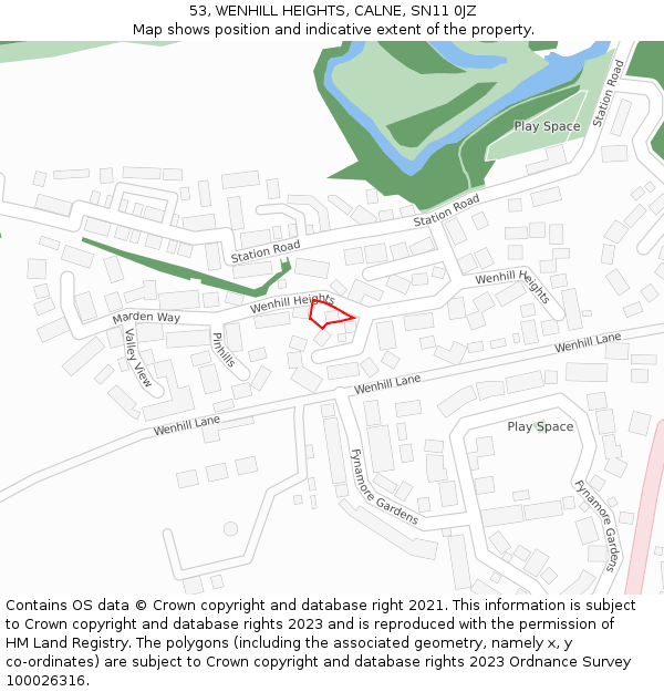 53, WENHILL HEIGHTS, CALNE, SN11 0JZ: Location map and indicative extent of plot