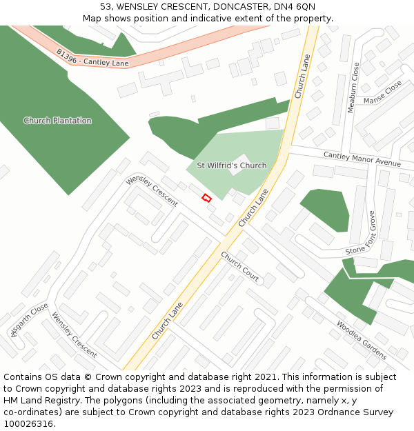 53, WENSLEY CRESCENT, DONCASTER, DN4 6QN: Location map and indicative extent of plot
