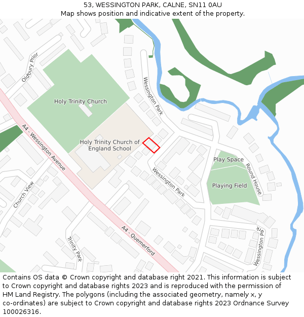 53, WESSINGTON PARK, CALNE, SN11 0AU: Location map and indicative extent of plot