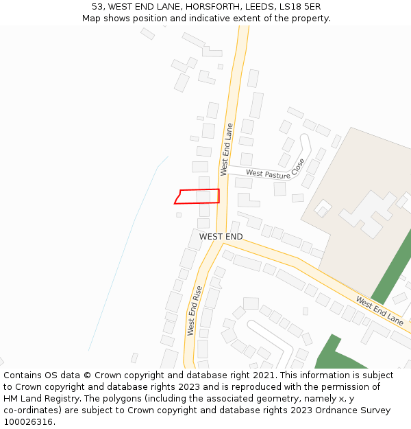 53, WEST END LANE, HORSFORTH, LEEDS, LS18 5ER: Location map and indicative extent of plot