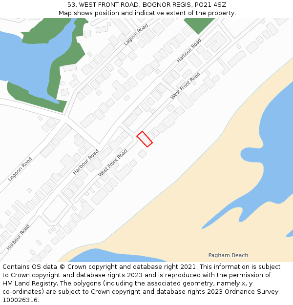 53, WEST FRONT ROAD, BOGNOR REGIS, PO21 4SZ: Location map and indicative extent of plot