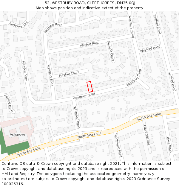 53, WESTBURY ROAD, CLEETHORPES, DN35 0QJ: Location map and indicative extent of plot