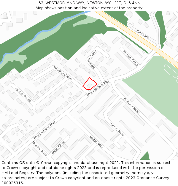 53, WESTMORLAND WAY, NEWTON AYCLIFFE, DL5 4NN: Location map and indicative extent of plot