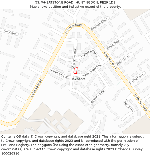 53, WHEATSTONE ROAD, HUNTINGDON, PE29 1DE: Location map and indicative extent of plot