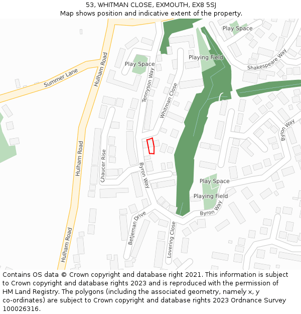 53, WHITMAN CLOSE, EXMOUTH, EX8 5SJ: Location map and indicative extent of plot