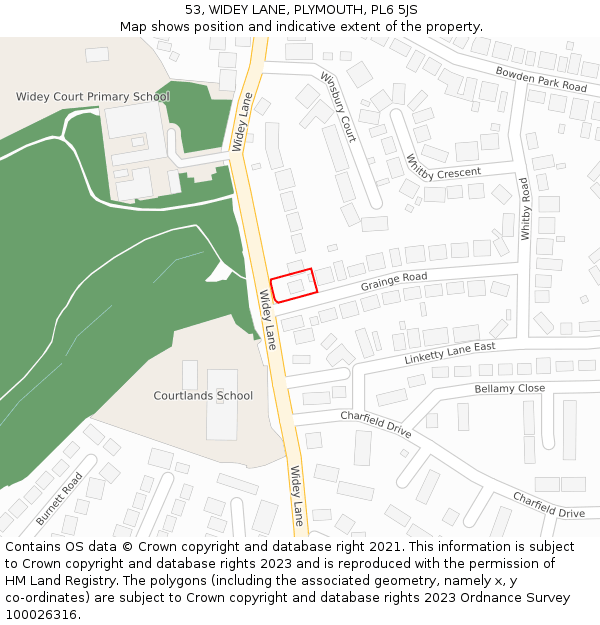 53, WIDEY LANE, PLYMOUTH, PL6 5JS: Location map and indicative extent of plot