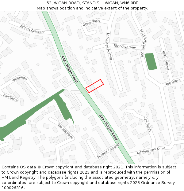 53, WIGAN ROAD, STANDISH, WIGAN, WN6 0BE: Location map and indicative extent of plot