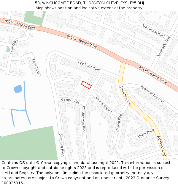 53, WINCHCOMBE ROAD, THORNTON-CLEVELEYS, FY5 3HJ: Location map and indicative extent of plot