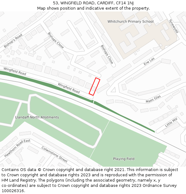 53, WINGFIELD ROAD, CARDIFF, CF14 1NJ: Location map and indicative extent of plot