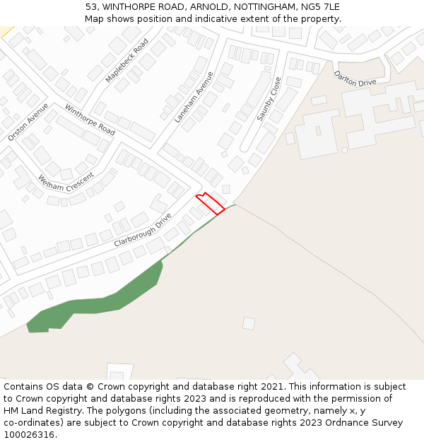 53, WINTHORPE ROAD, ARNOLD, NOTTINGHAM, NG5 7LE: Location map and indicative extent of plot