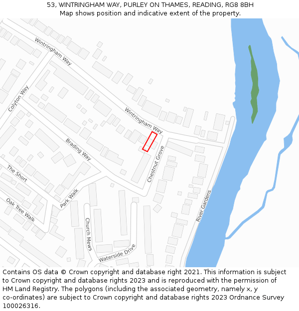 53, WINTRINGHAM WAY, PURLEY ON THAMES, READING, RG8 8BH: Location map and indicative extent of plot